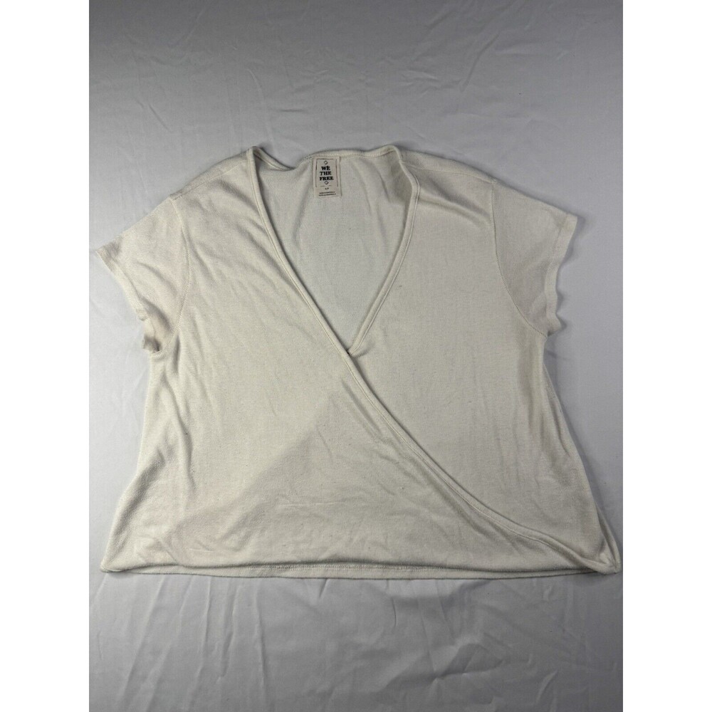 We The Free Free People Womens White Small V Neck Low Crossed Short Sleeved Tee